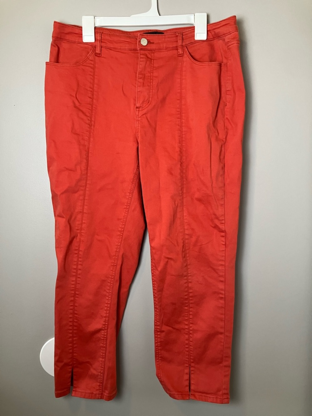 Susan Graver Straight Leg Pants Size 14 Orange Coral Stretch Casual Career Pants